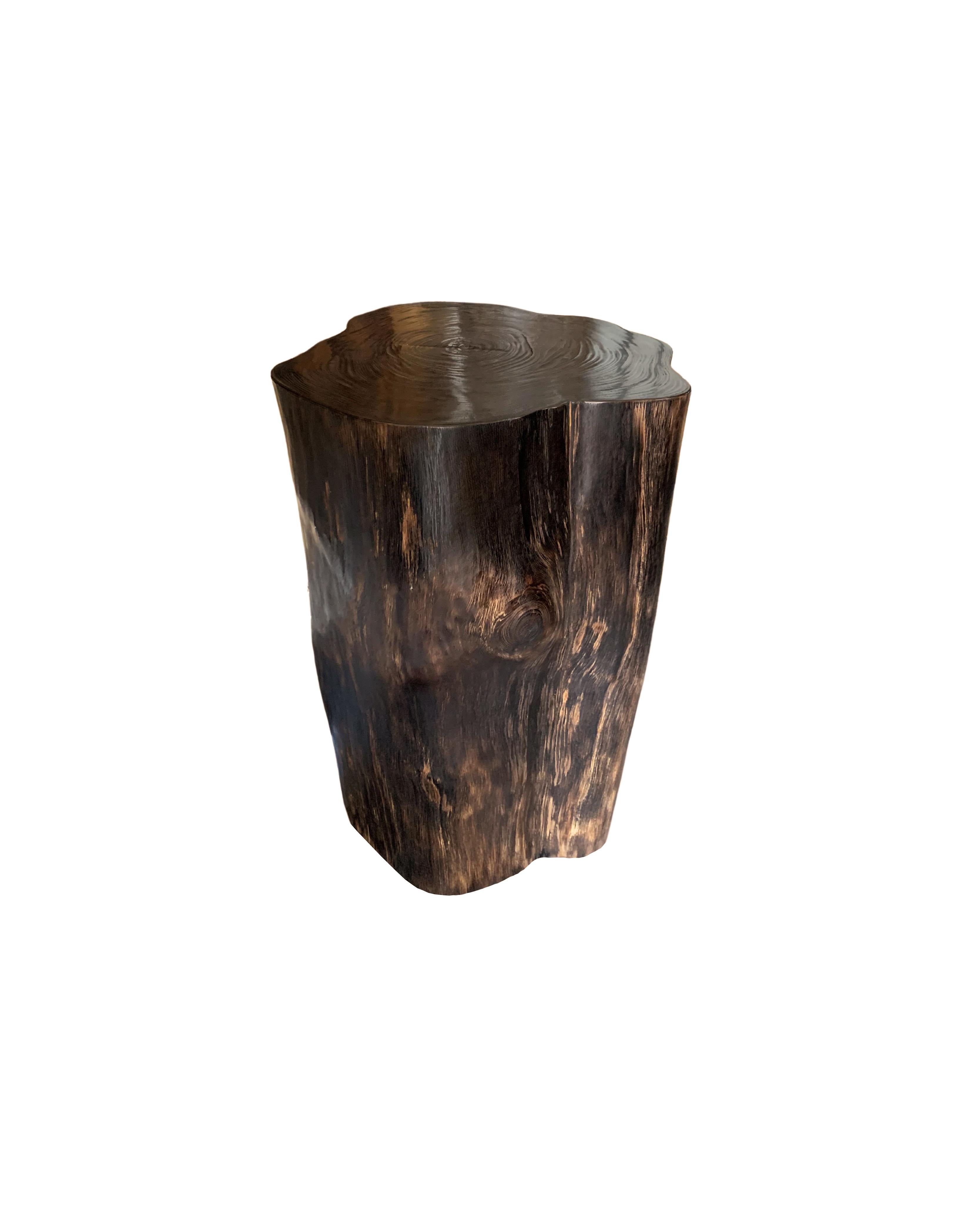 Organic Modern Tree Trunk Side Table Solid Teak Wood Natural Finish Modern Organic For Sale