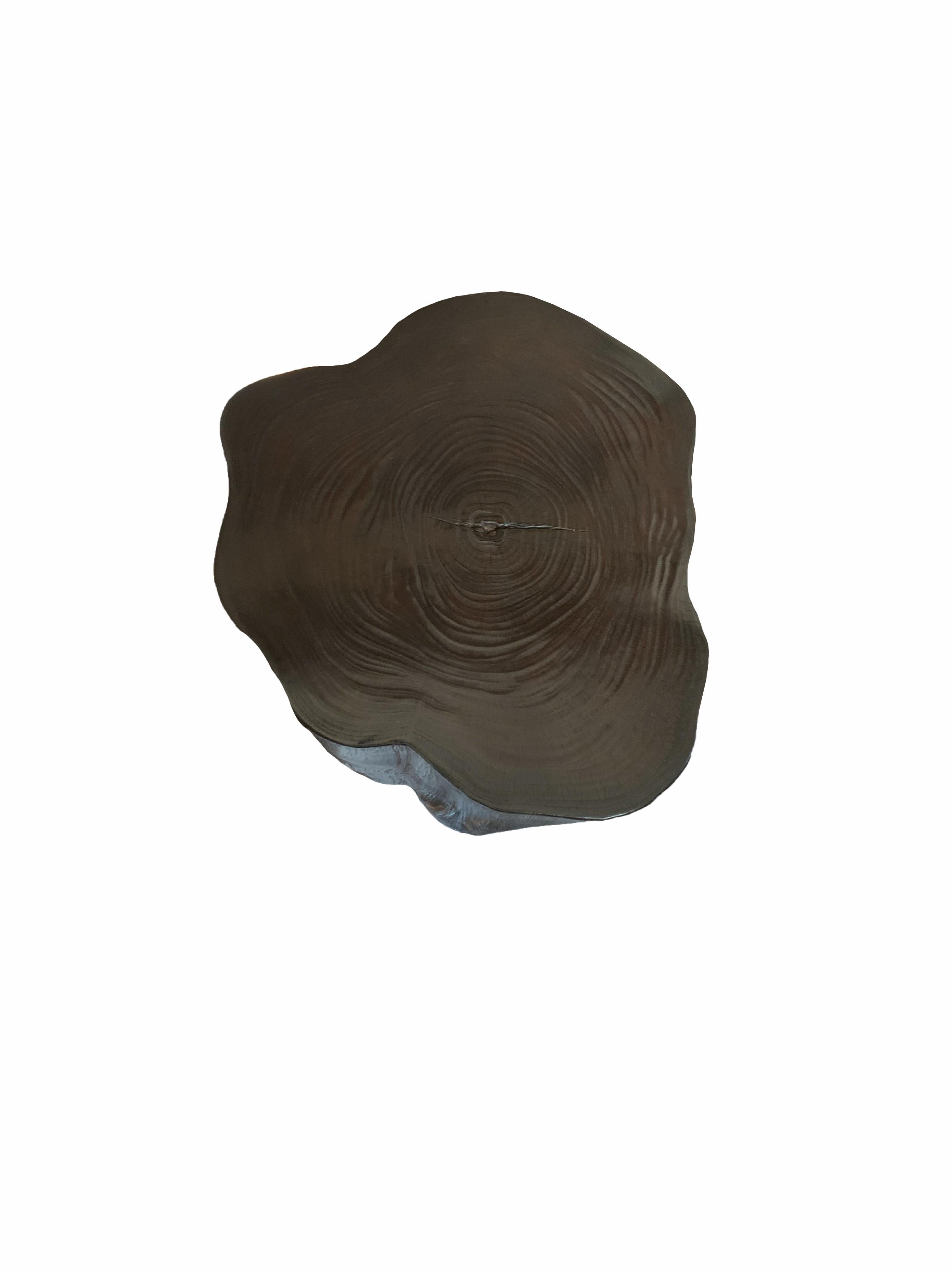 Indonesian Tree Trunk Side Table Solid Teak Wood Natural Finish Modern Organic For Sale
