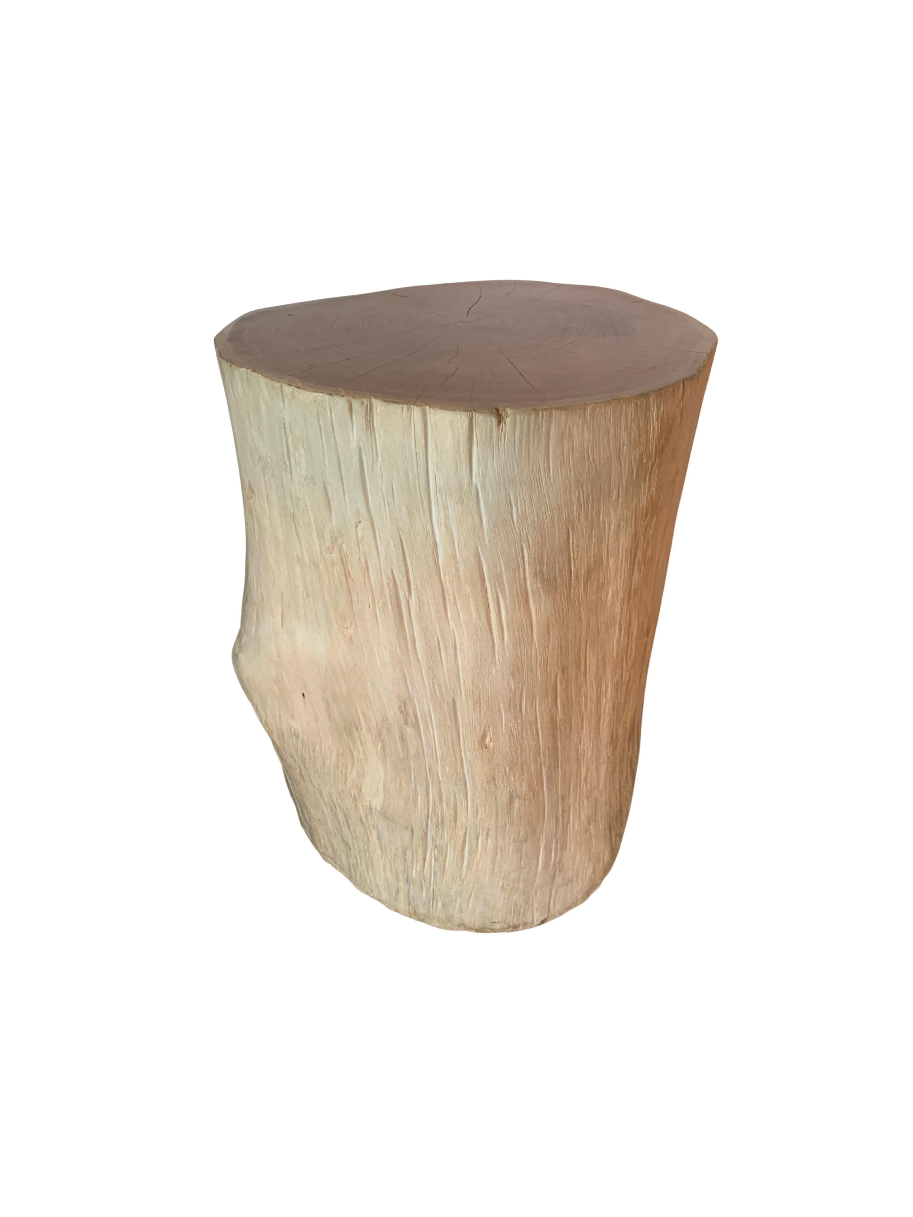 Organic Modern Tree Trunk Side Table Solid Teak Wood Bleached Finish Modern Organic For Sale