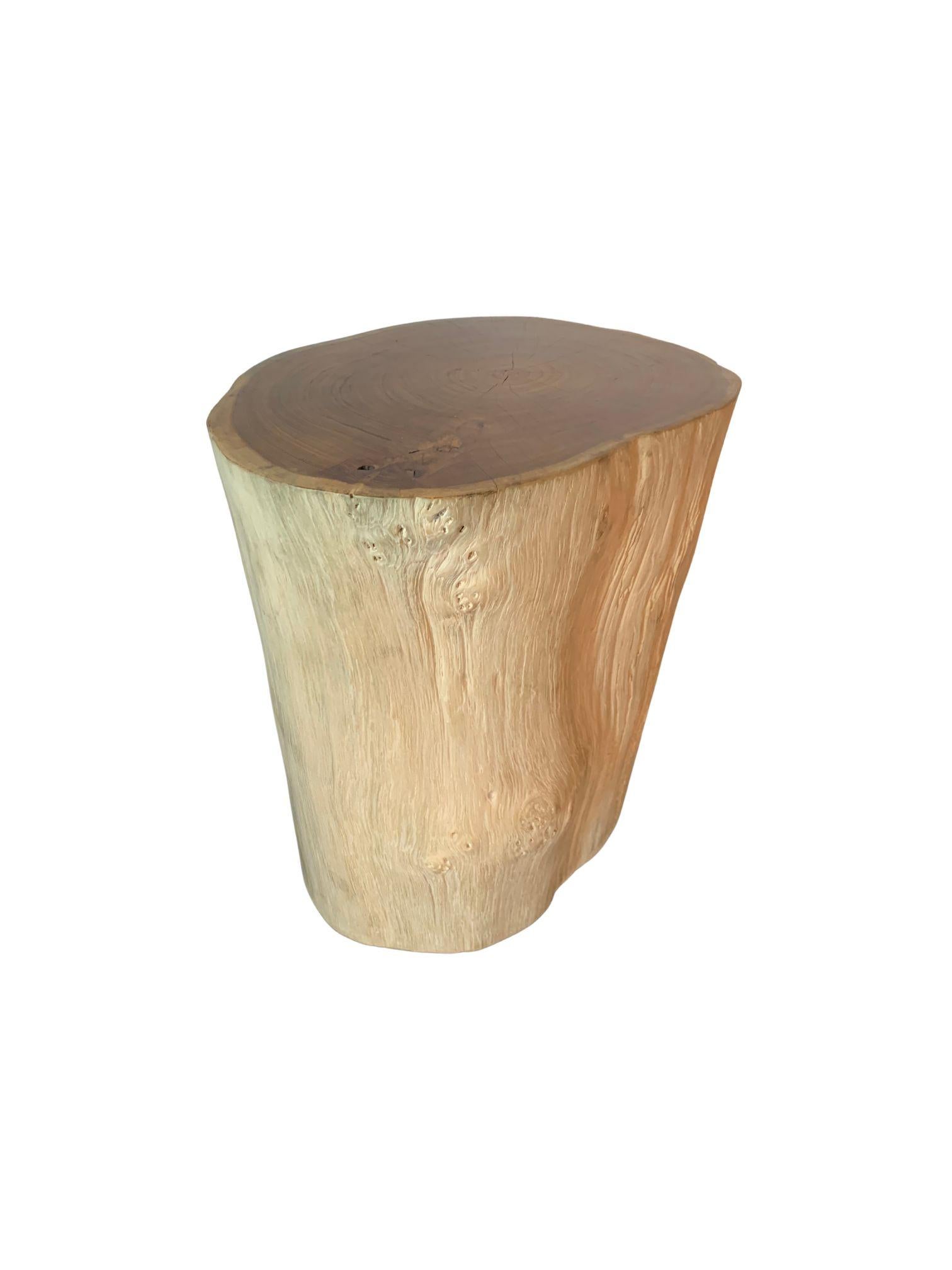 Organic Modern Tree Trunk Side Table Solid Teak Wood Bleached Finish Modern Organic For Sale