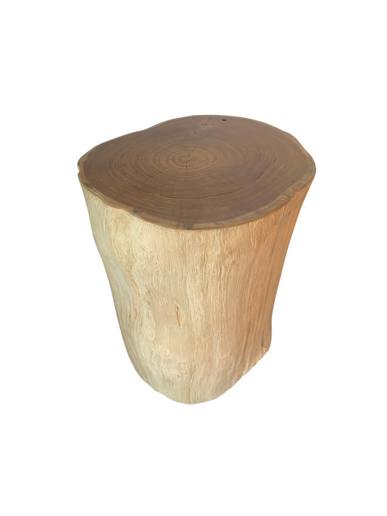 Tree Trunk Side Table Solid Teak Wood Bleached Finish Modern Organic In Good Condition For Sale In Jimbaran, Bali