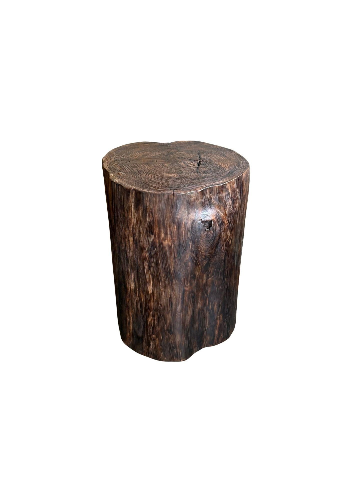 Tree Trunk Side Table Solid Teak Wood Espresso Finish Modern Organic ...