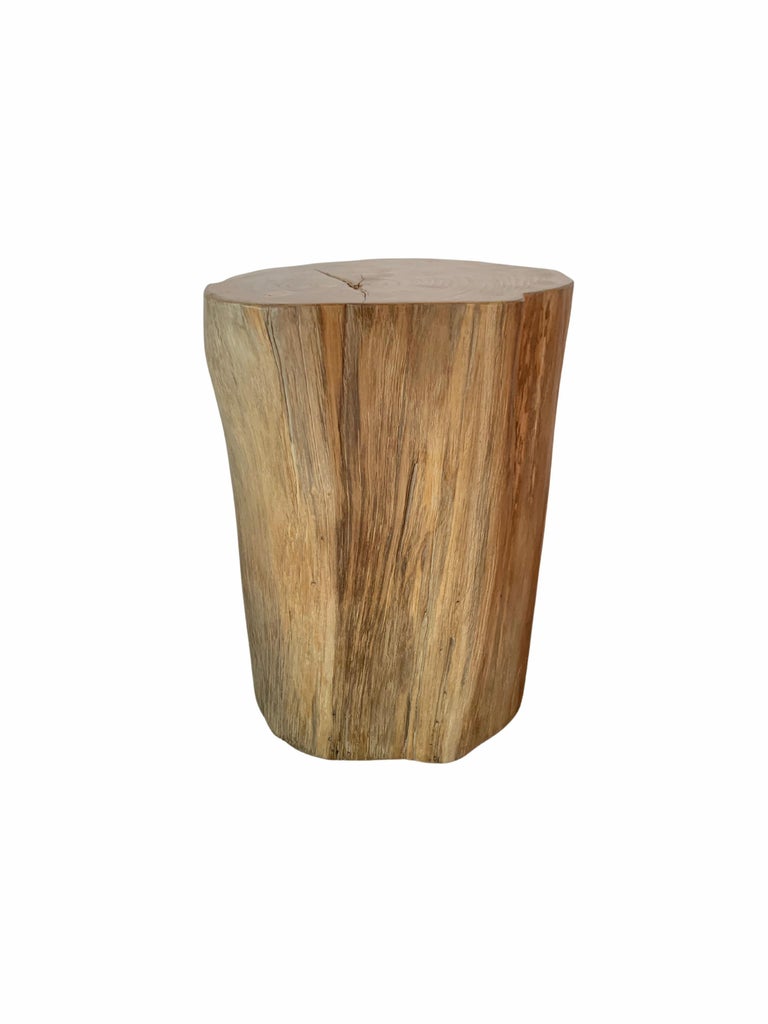 Organic Modern Tree Trunk Side Table Solid Teak Wood Natural Finish Modern Organic For Sale