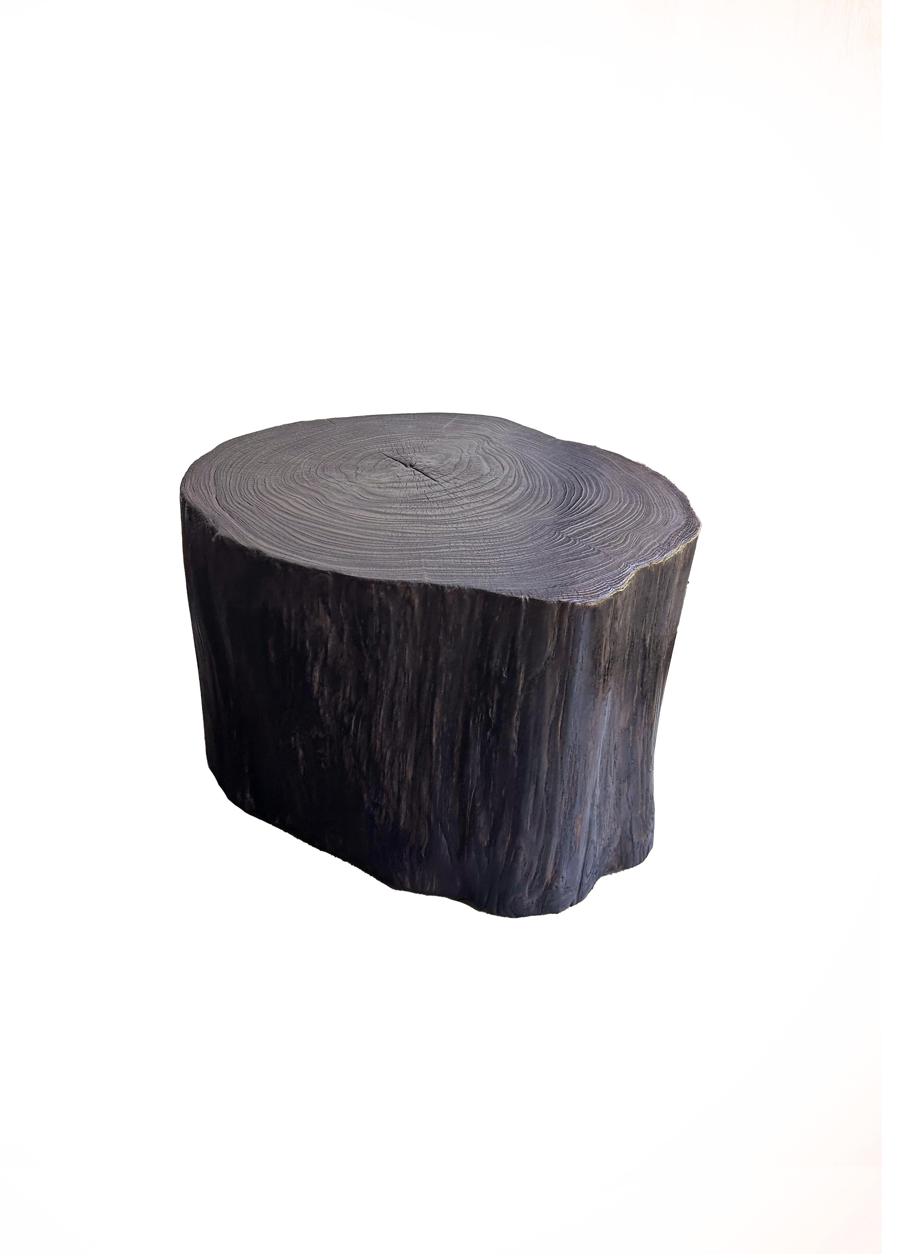 Organic Modern Tree Trunk Side Table Solid Teak Wood Natural Finish Modern Organic For Sale
