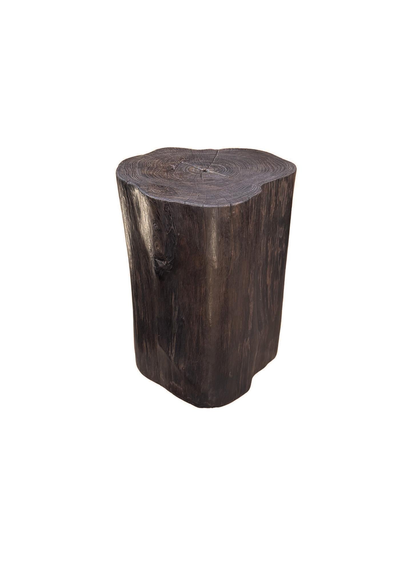 Organic Modern Tree Trunk Side Table Solid Teak Wood Natural Finish Modern Organic For Sale