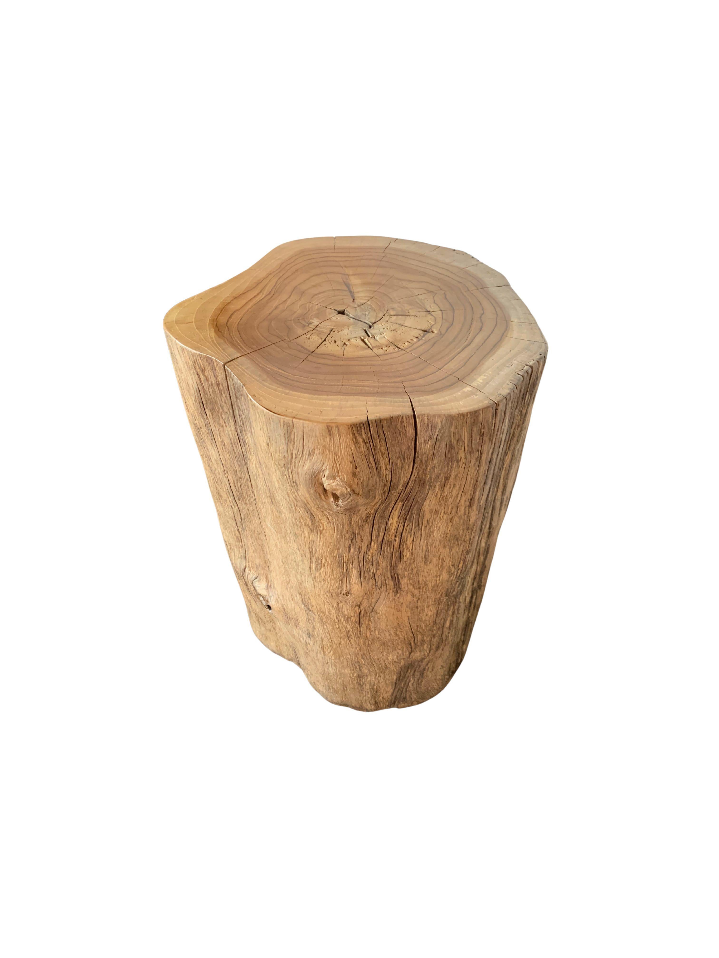 Indonesian Tree Trunk Side Table Solid Teak Wood Natural Finish Modern Organic For Sale