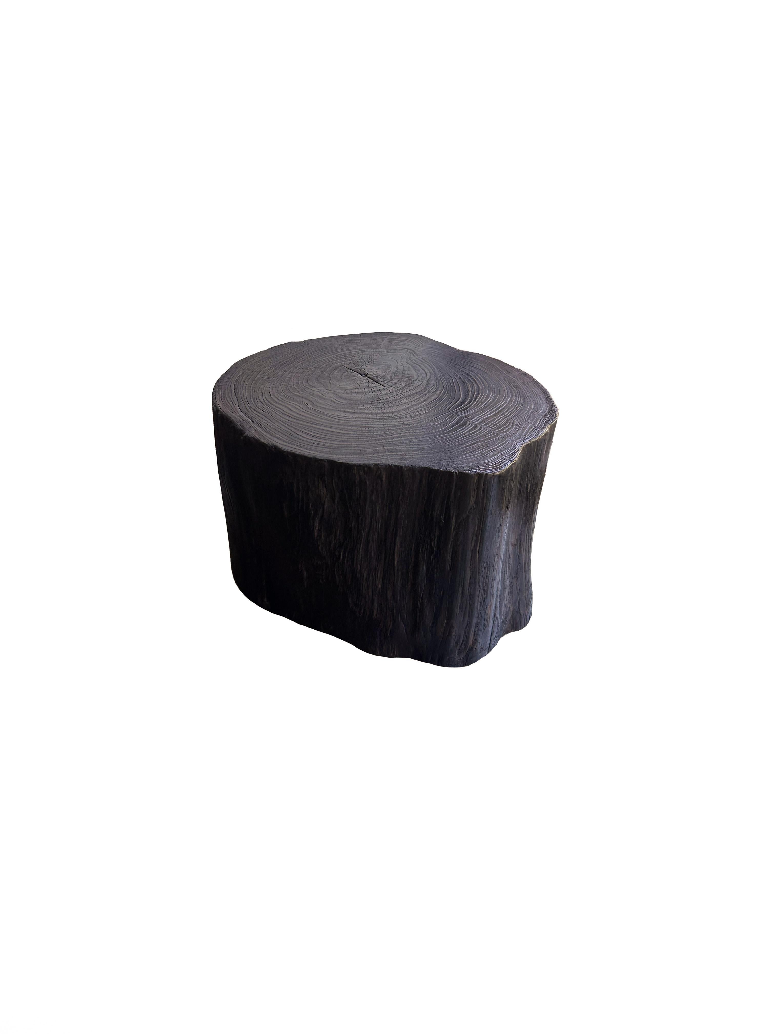 Indonesian Tree Trunk Side Table Solid Teak Wood Natural Finish Modern Organic For Sale