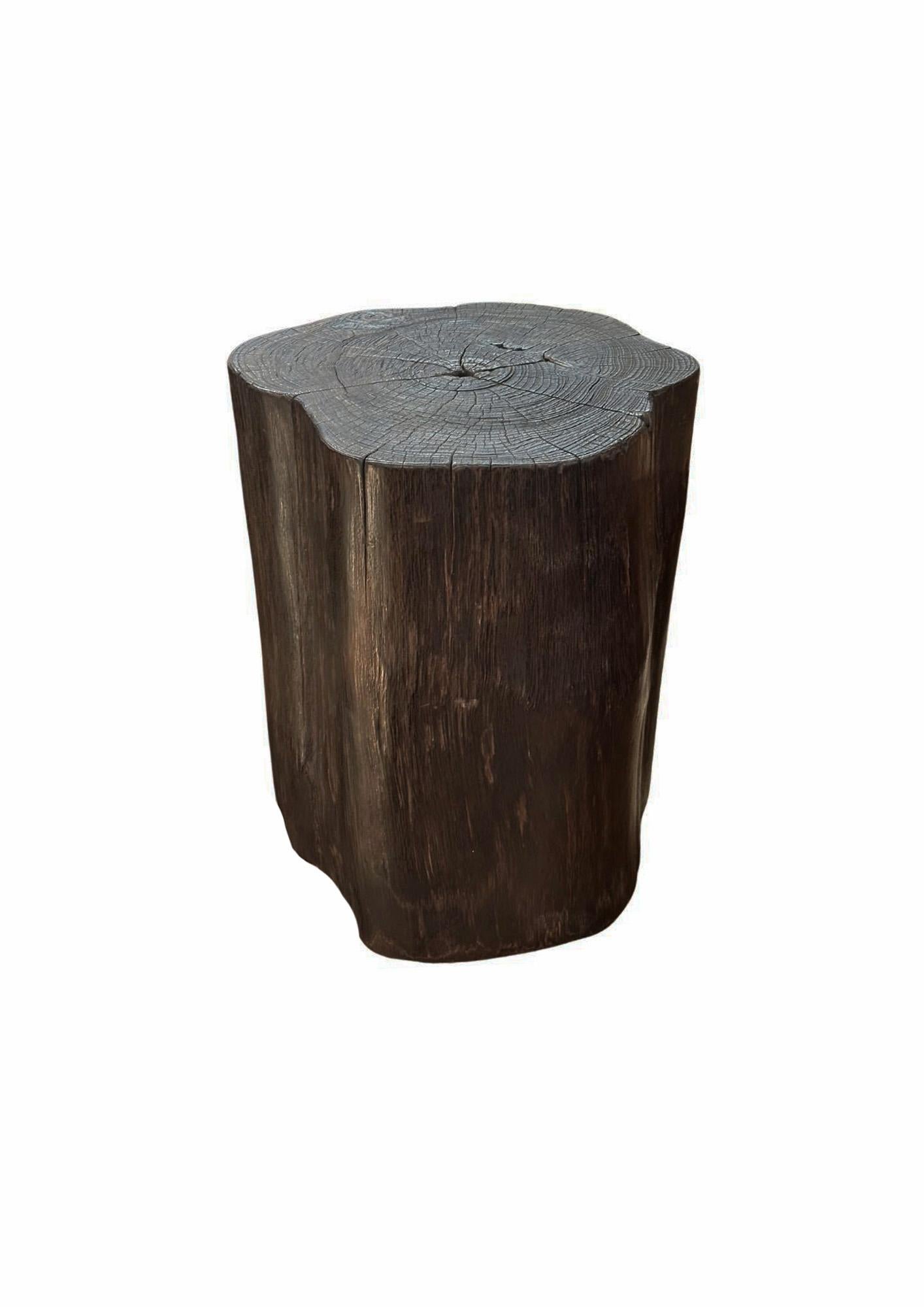 Indonesian Tree Trunk Side Table Solid Teak Wood Natural Finish Modern Organic For Sale