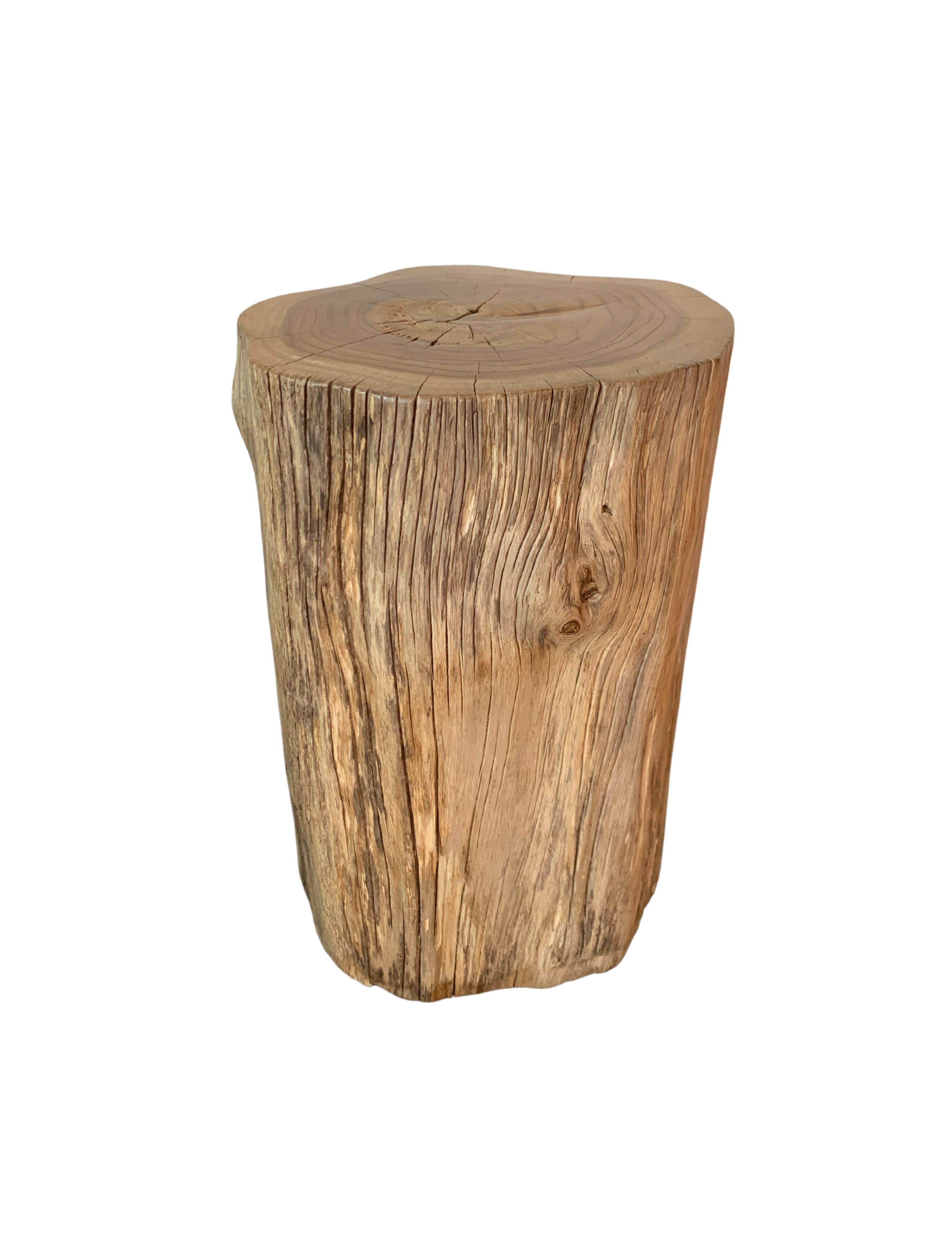 Hand-Crafted Tree Trunk Side Table Solid Teak Wood Natural Finish Modern Organic For Sale