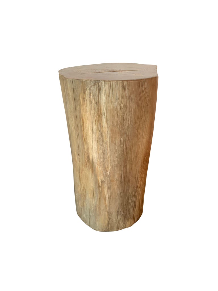Hand-Crafted Tree Trunk Side Table Solid Teak Wood Natural Finish Modern Organic For Sale