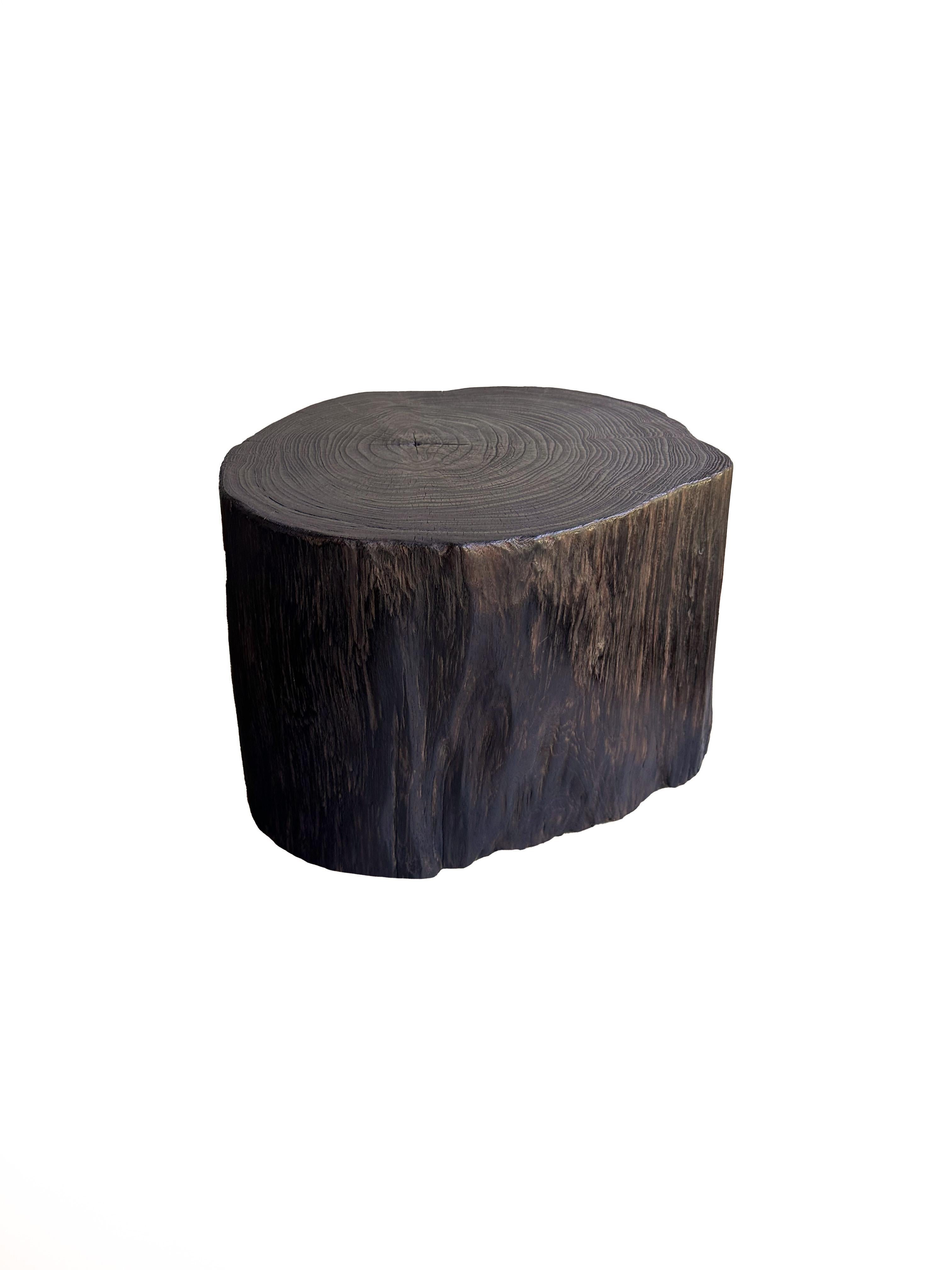 Hand-Crafted Tree Trunk Side Table Solid Teak Wood Natural Finish Modern Organic For Sale