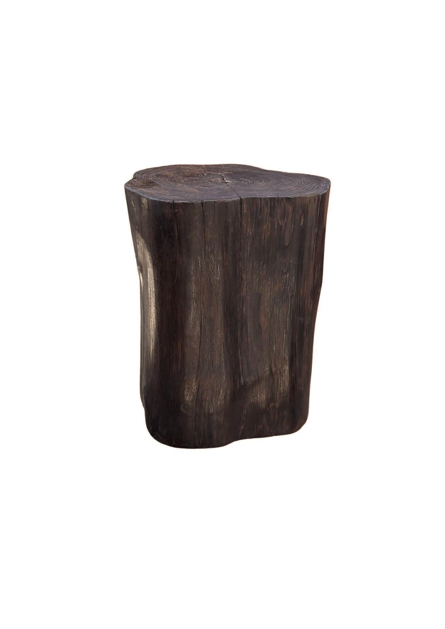 Hand-Crafted Tree Trunk Side Table Solid Teak Wood Natural Finish Modern Organic For Sale