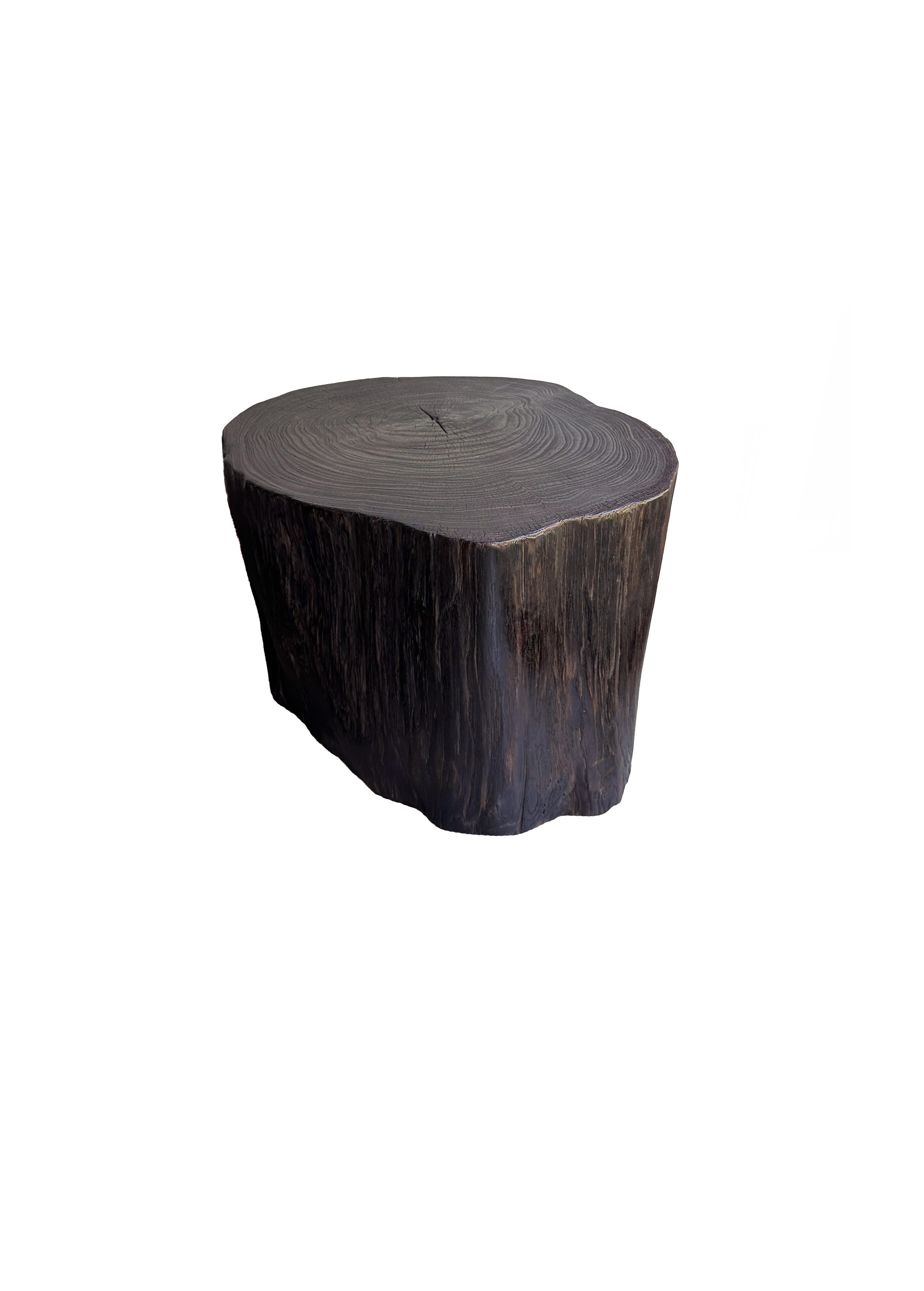 Contemporary Tree Trunk Side Table Solid Teak Wood Natural Finish Modern Organic For Sale