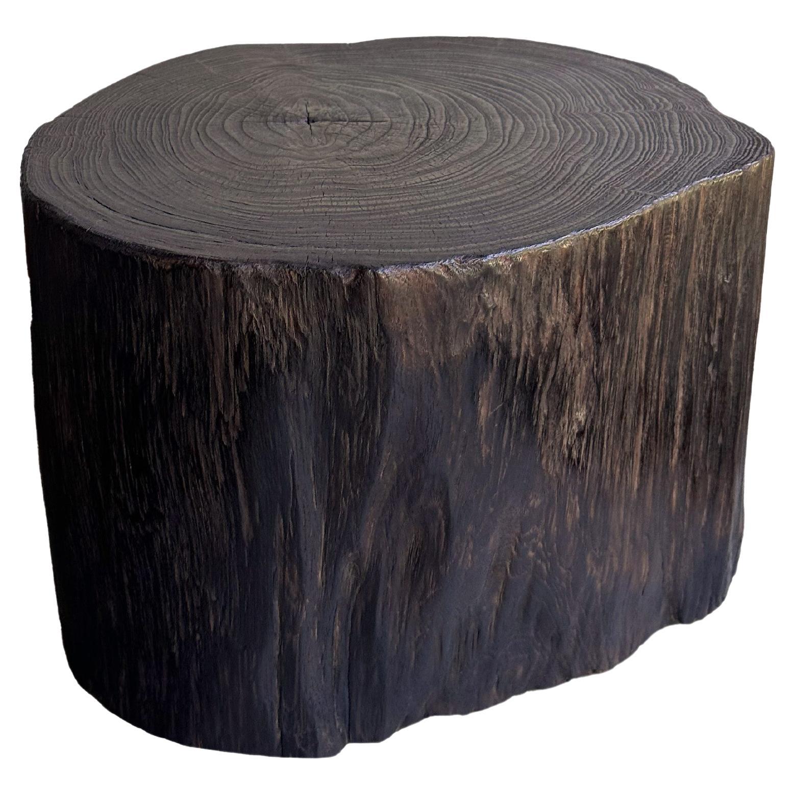 Tree Trunk Side Table Solid Teak Wood Natural Finish Modern Organic