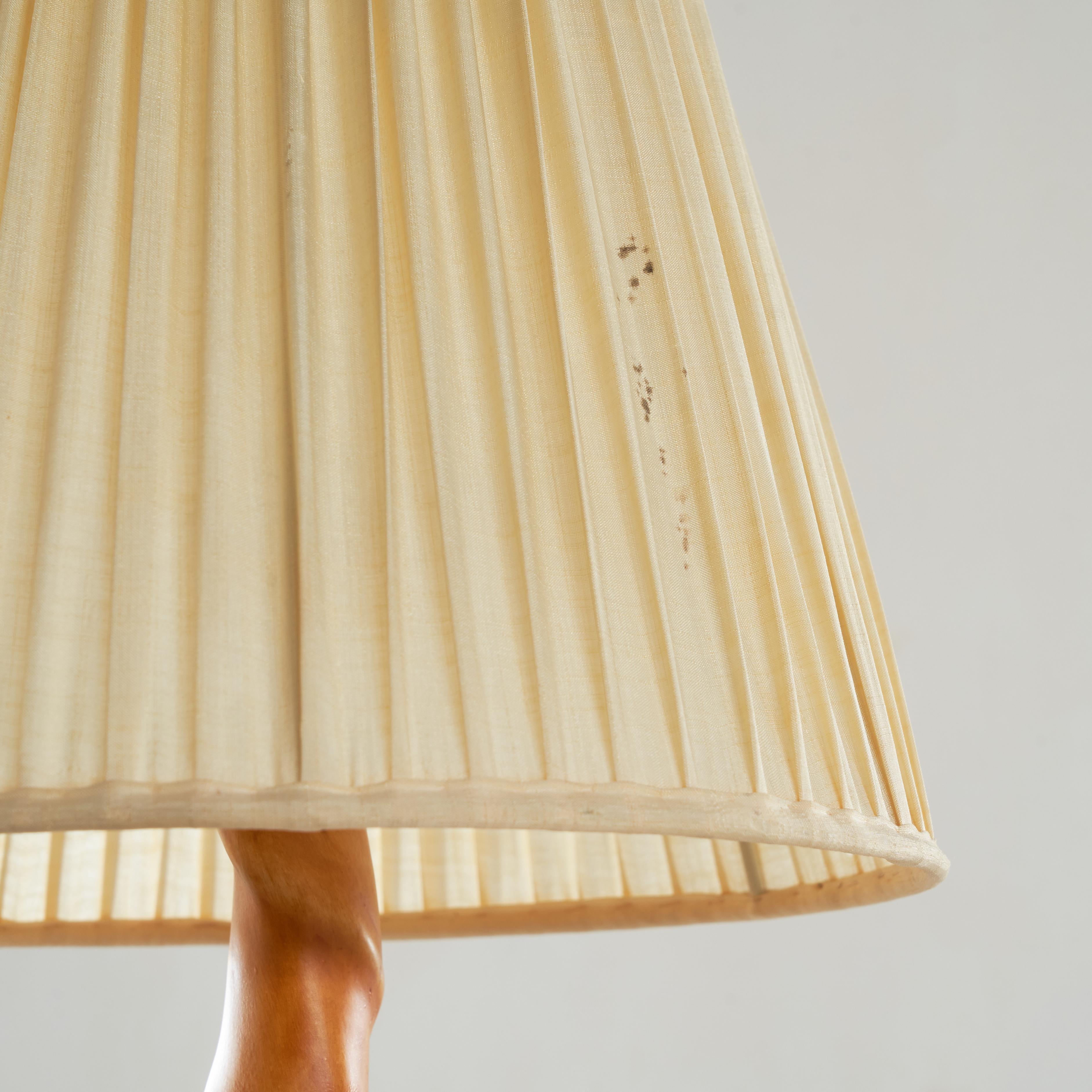 Tree Trunk Table Lamp in Acacia, Oak and Linen, 1950s For Sale 3