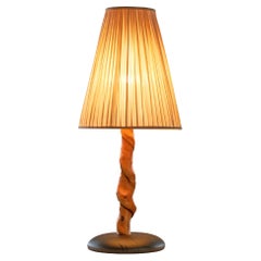 Vintage Tree Trunk Table Lamp in Acacia, Oak and Linen, 1950s