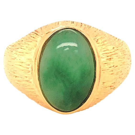 Treebark Textured Green Jade Ring For Sale