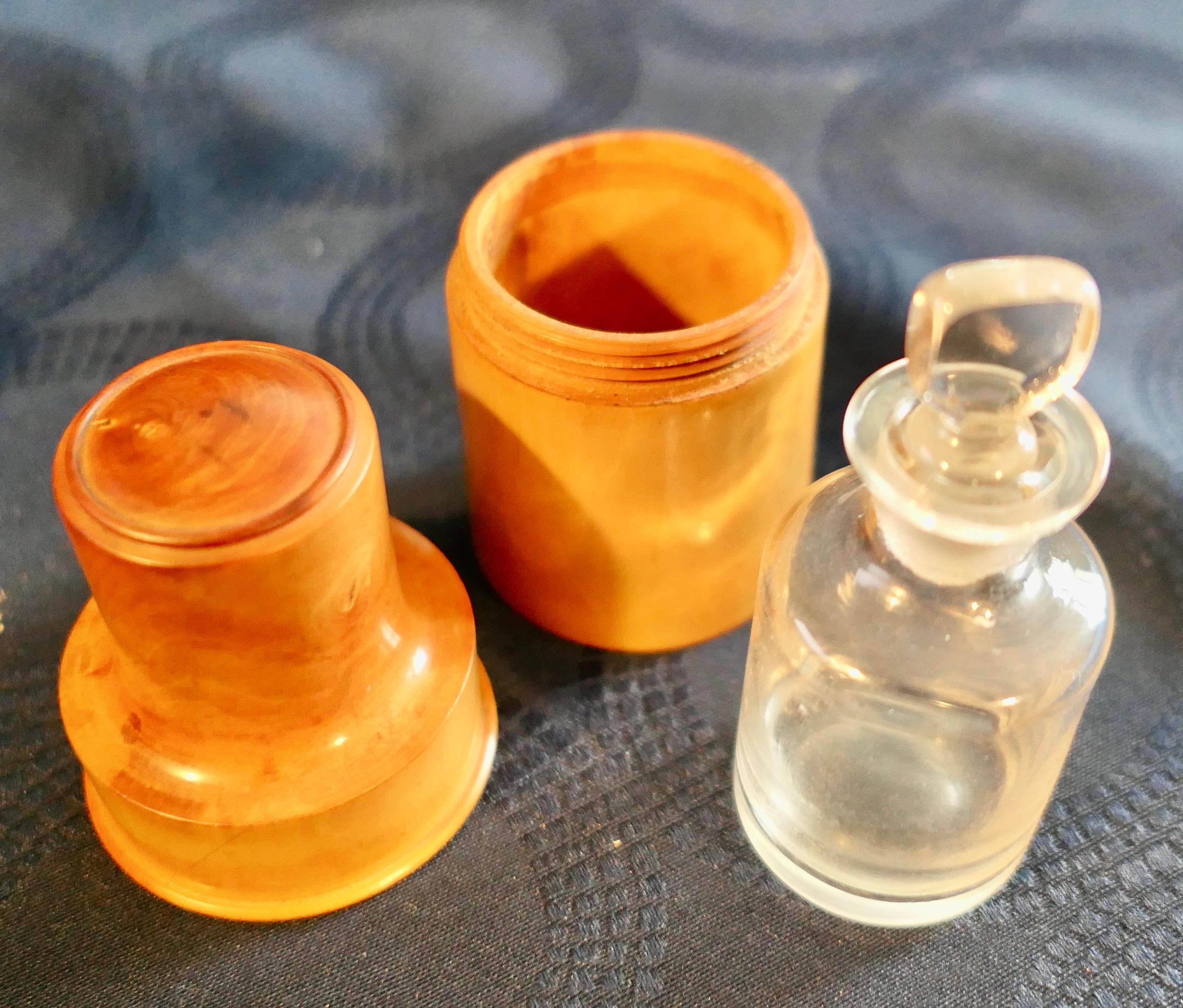 Treen Apothecary’s Bottle and Spherical Thimble Box in Sycamore   Made in the 19 For Sale 5