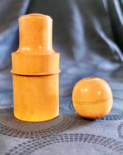 Treen Apothecary’s Bottle and Spherical Thimble Box in Sycamore   Made in the 19