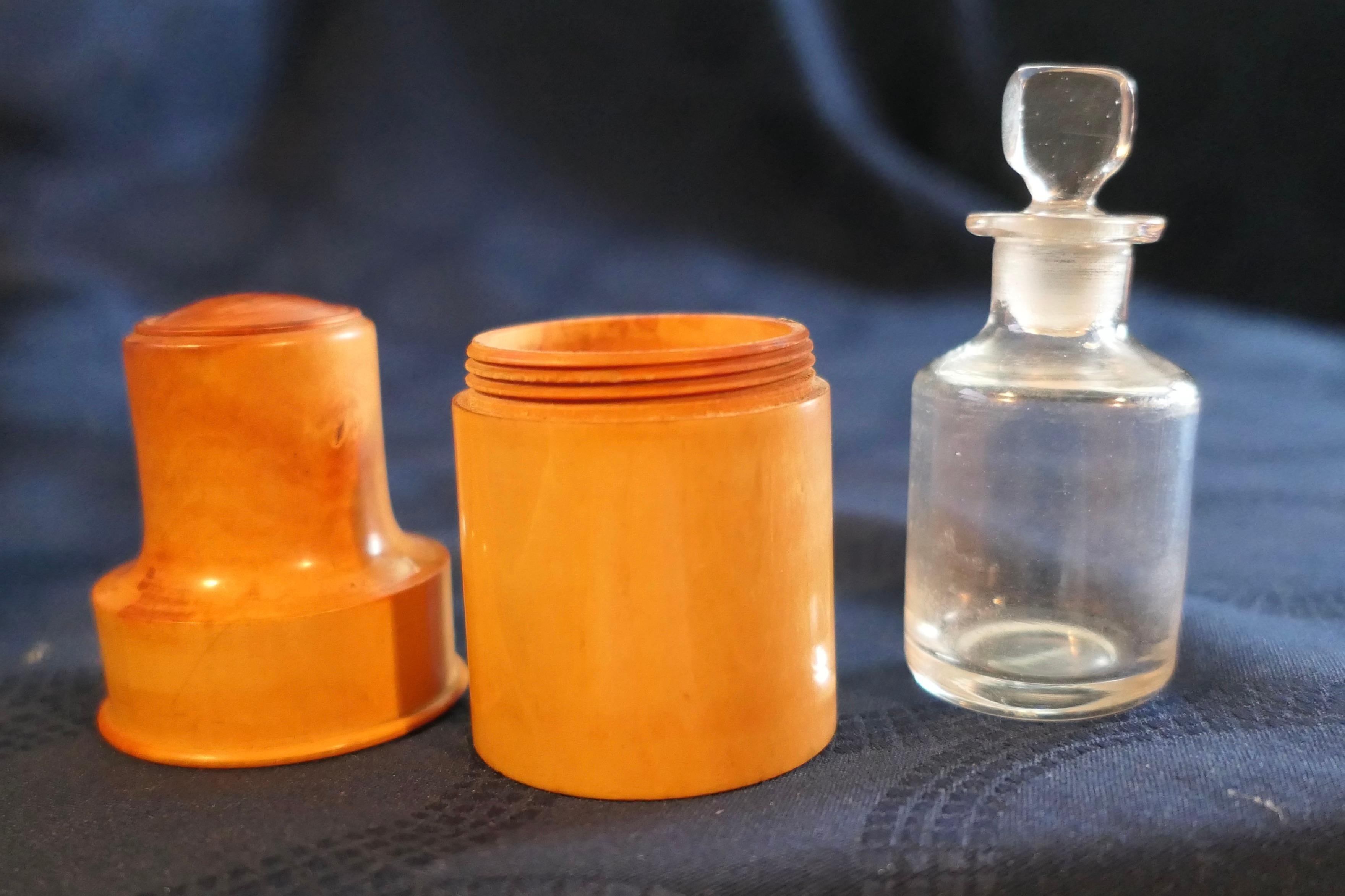 Treen Apothecary’s Bottle and Spherical Thimble Box in Sycamore   Made in the 19 For Sale 3