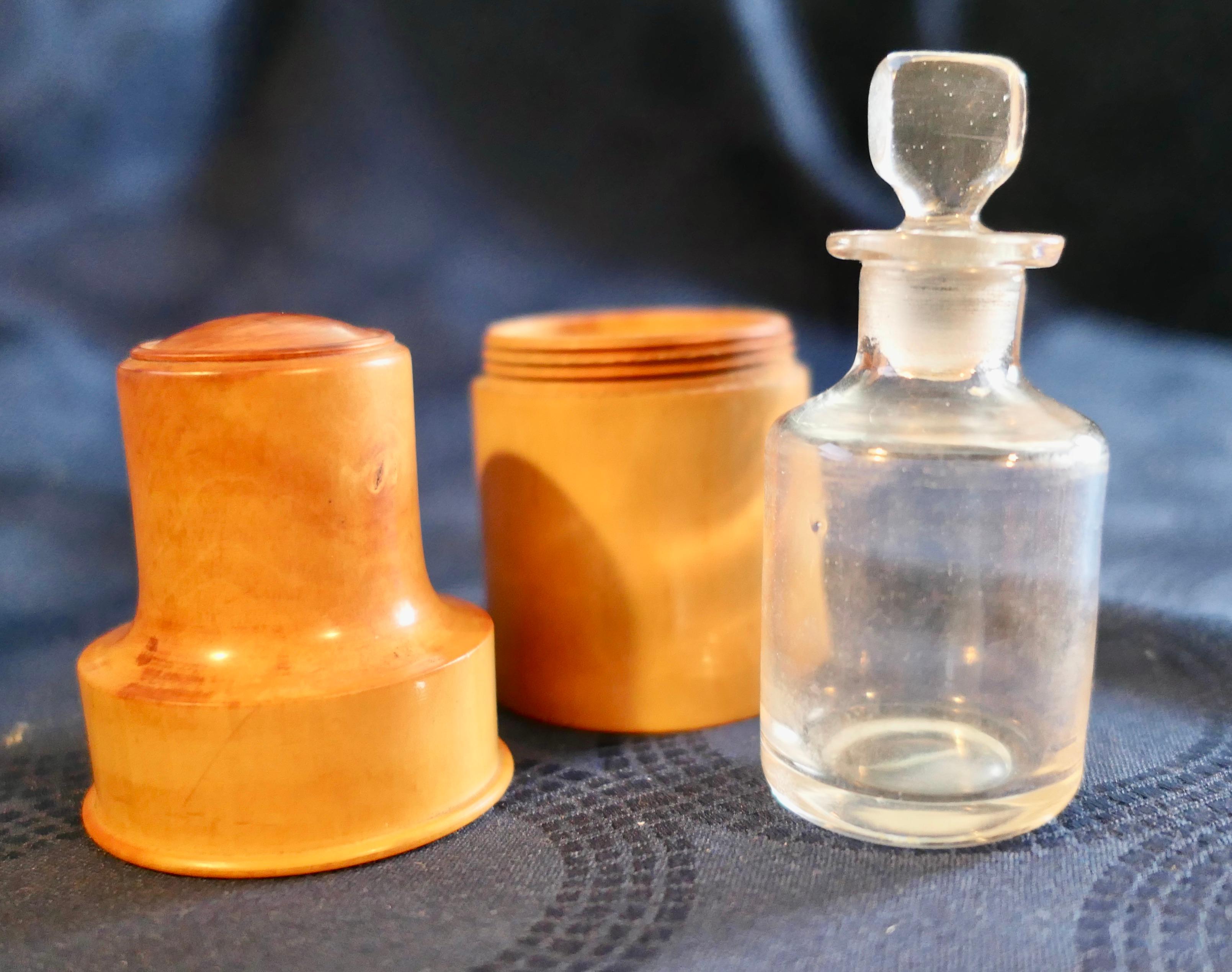Treen Apothecary’s Bottle and Spherical Thimble Box in Sycamore   Made in the 19 For Sale 4