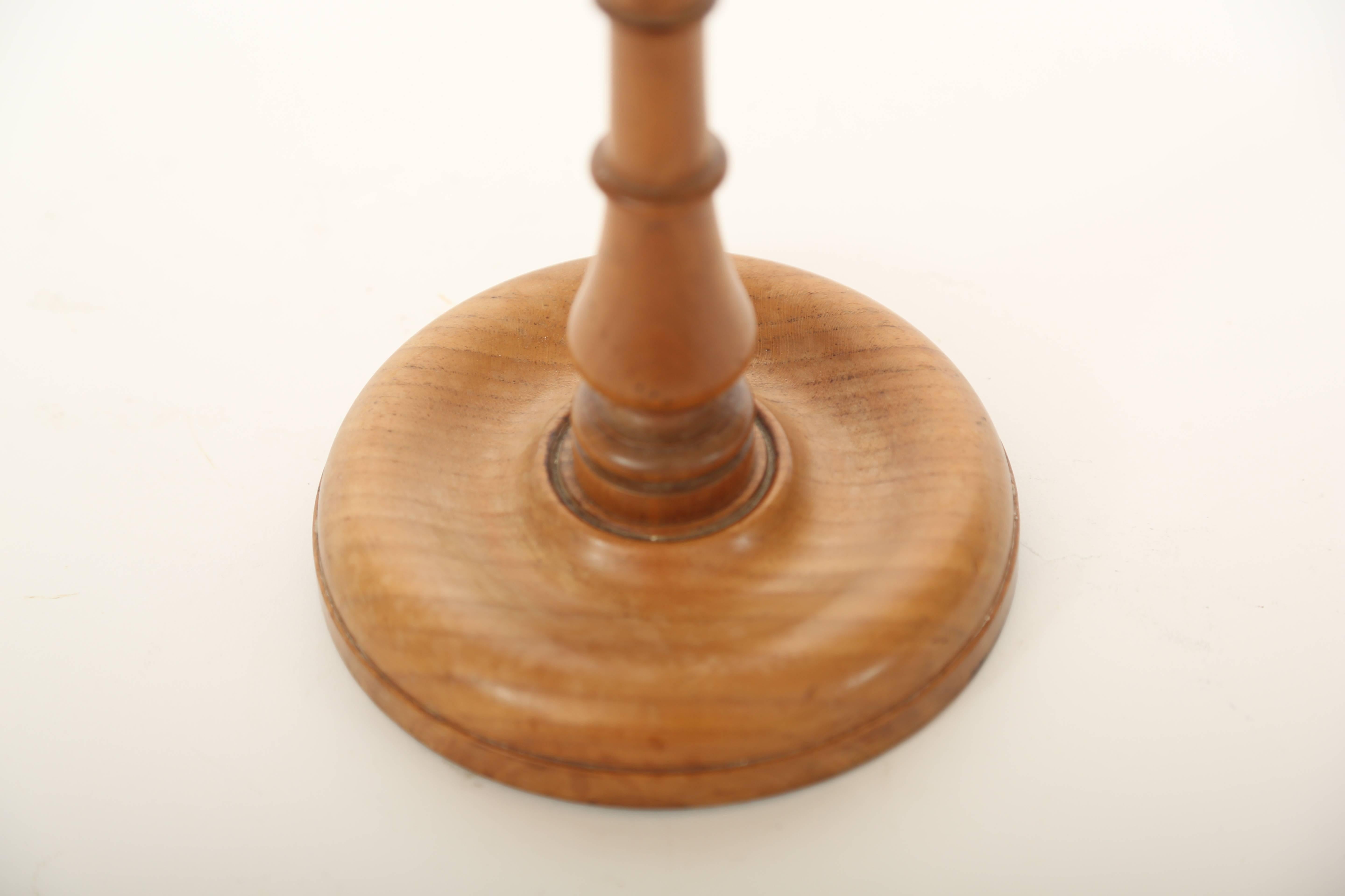 Hand-Crafted Treen Candle Stand, Hand Lathe Turned English 19th Century