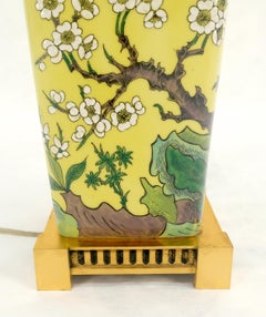 Trees & Birds Decorated Ceramic Asian Vase Shape Table Lamp on Brass Base MINT