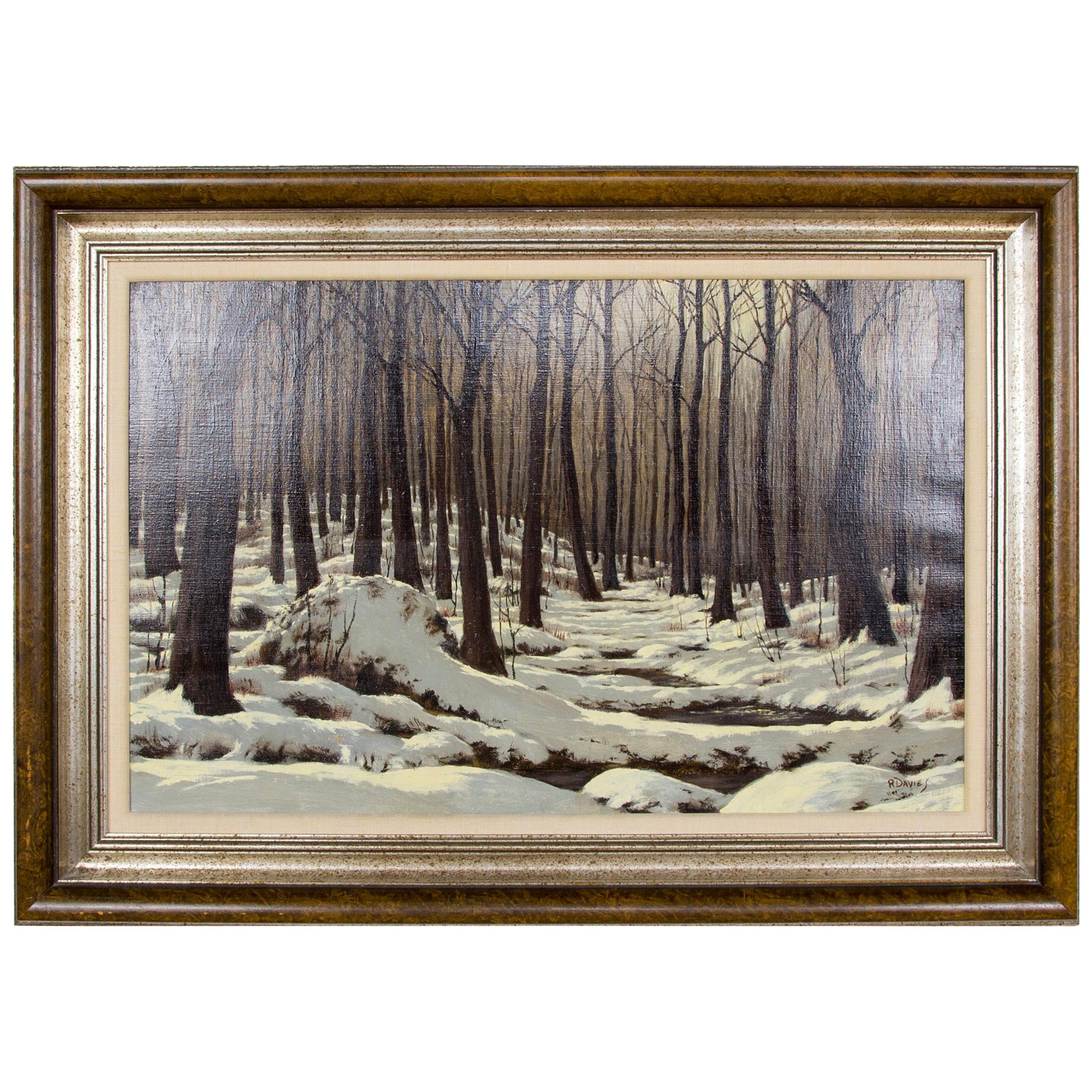 Trees in Snow Framed Oil on Canvas Ronald Davies