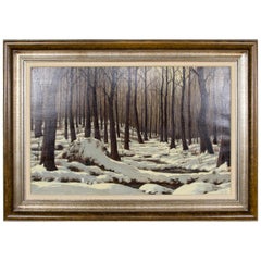 Trees in Snow Framed Oil on Canvas Ronald Davies