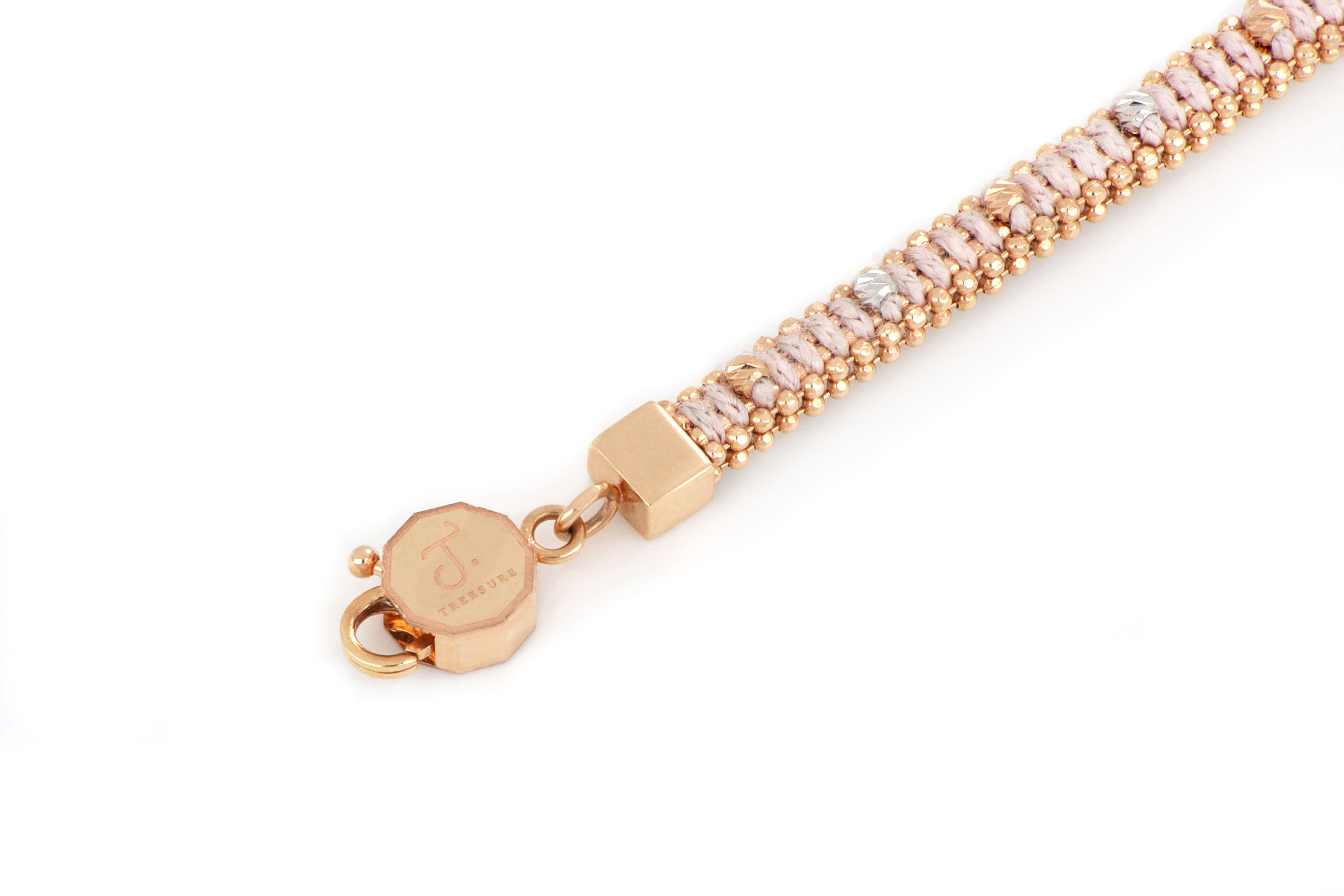 Modern Treesure 18 Kt Rose Gold and Pink Pure Silk Bracelet with Diamond Cutted Beads For Sale
