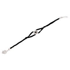 Used Treesure 18 Kt White Gold and Black Pure Silk Bracelet with Diamond Cutted Beads