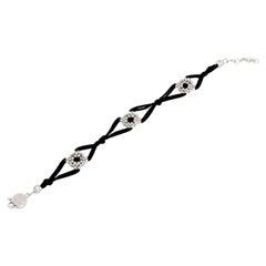 Used Treesure 18 Kt White Gold and Black Pure Silk Bracelet with Diamond Cutted Beads