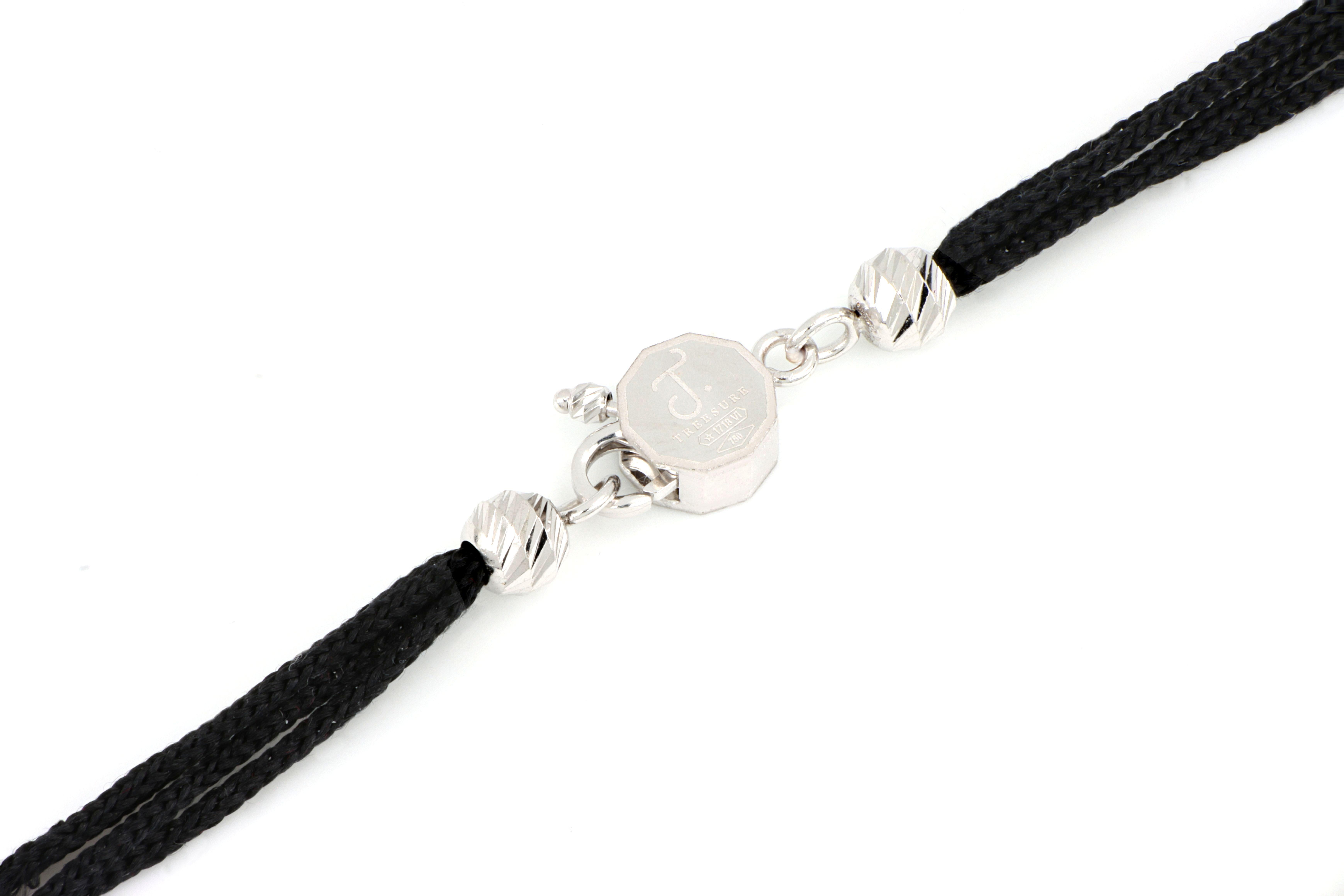 Modern Treesure 18 Kt White Gold and Black Pure Silk Necklace with Diamond Cutted Beads For Sale