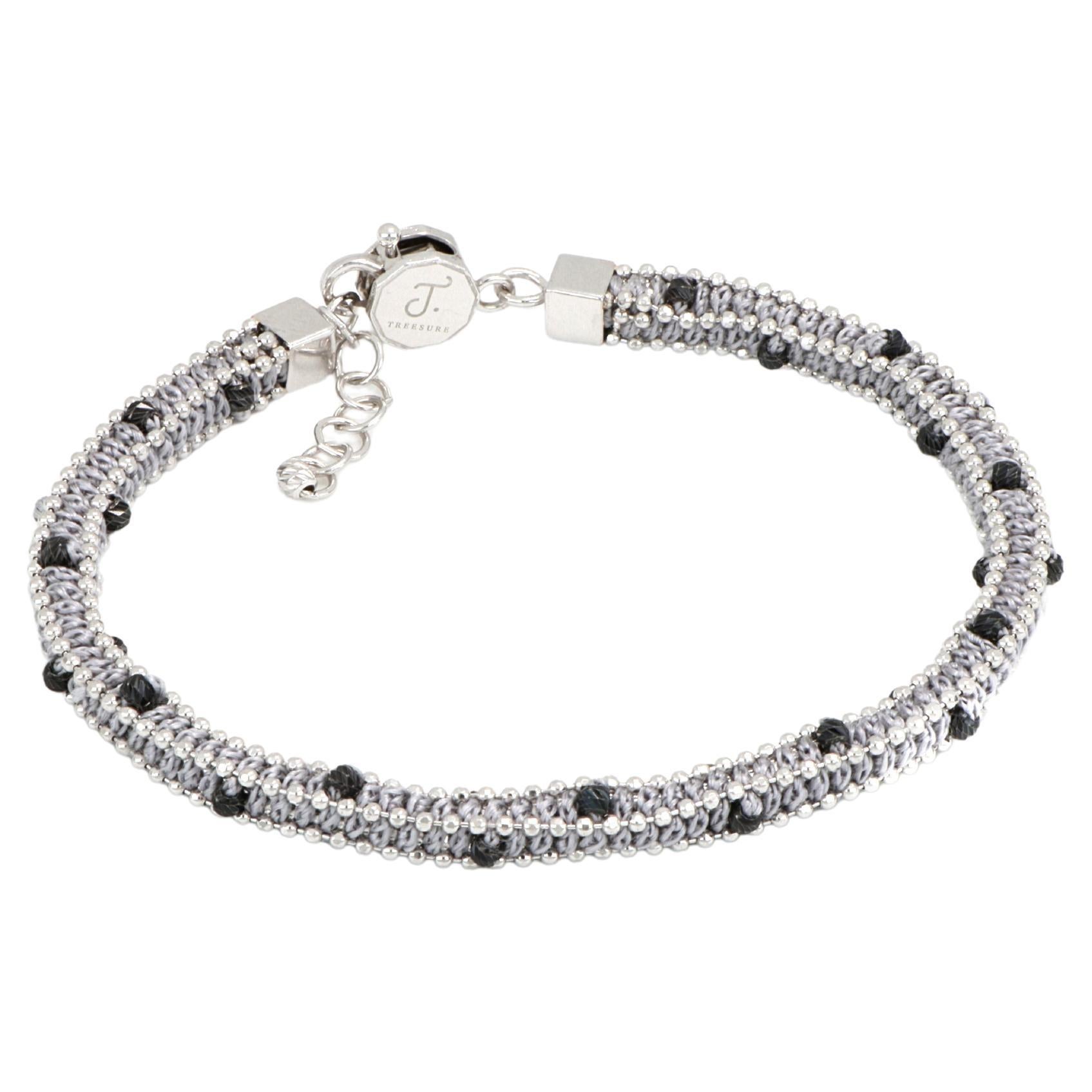Treesure 18 Kt White Gold and Grey Pure Silk Bracelet with Diamond Cutted Beads For Sale