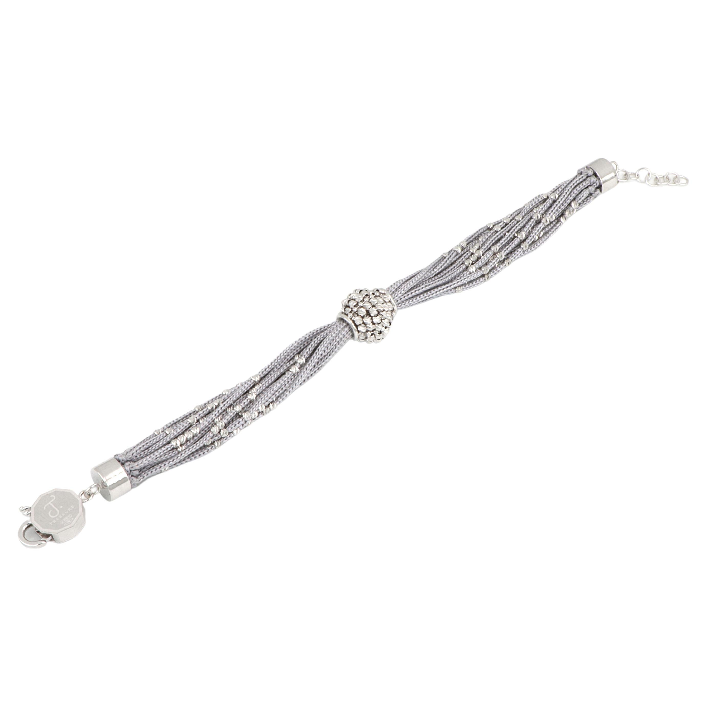 Treesure 18 Kt White Gold and Grey Pure Silk Bracelet with Diamond Cutted Beads For Sale