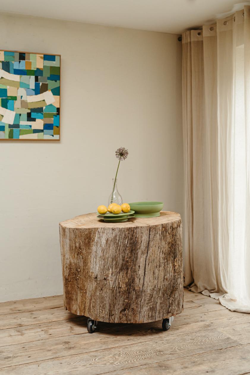Elm Tree Trunk Table on Wheels For Sale