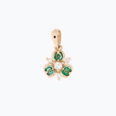 Trefoil 14kt Yellow Gold Pendant with Diamonds and Emeralds
