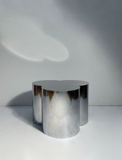 Trefoil / Clover Mirror Steel Pedestal Coffee Table by Curtis Jere