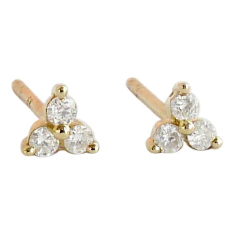 Trio Diamond and Solid Gold Stud Earrings by Allison Bryan For Sale