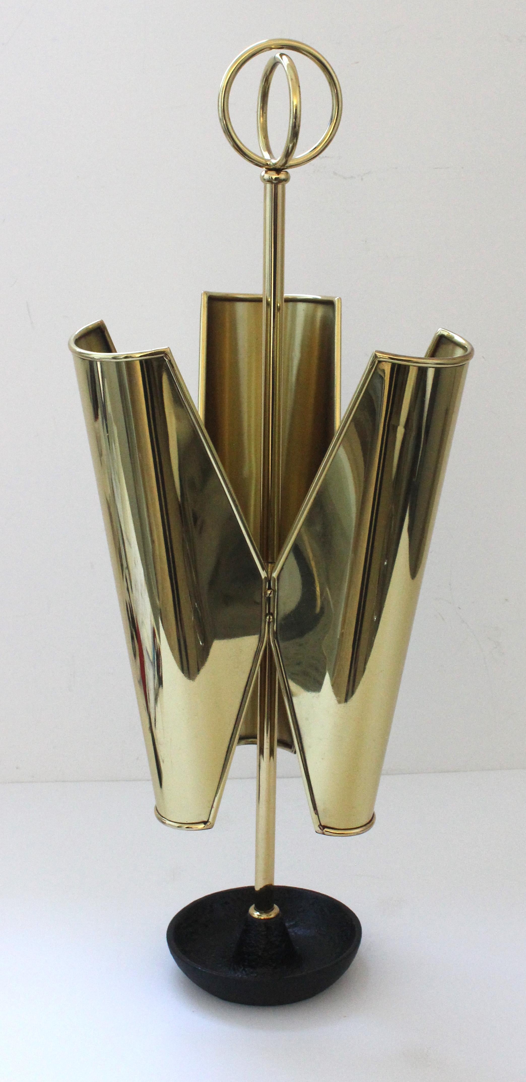 Mid-Century Modern Trefoil Form Brass Umbrella Holder For Sale