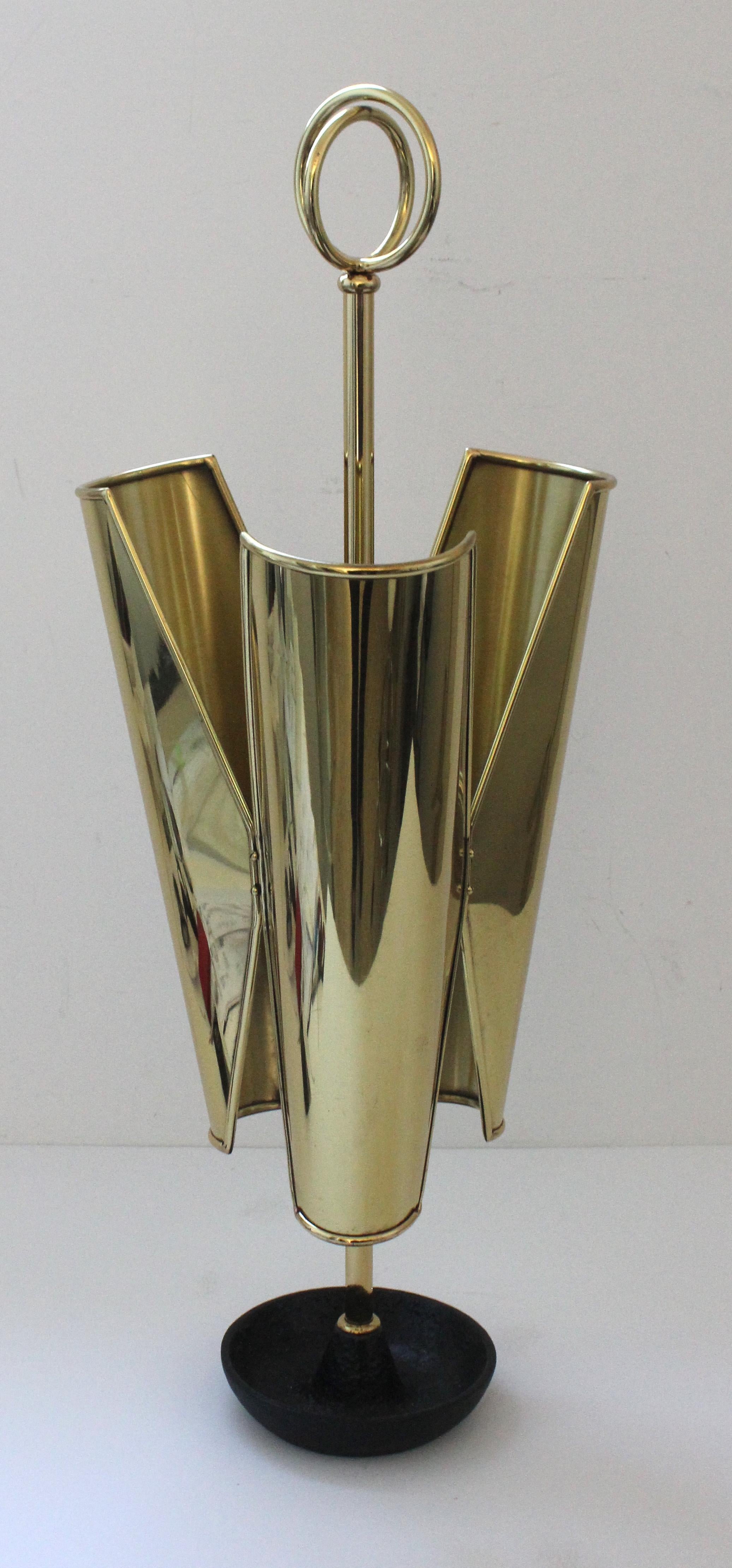 Italian Trefoil Form Brass Umbrella Holder For Sale