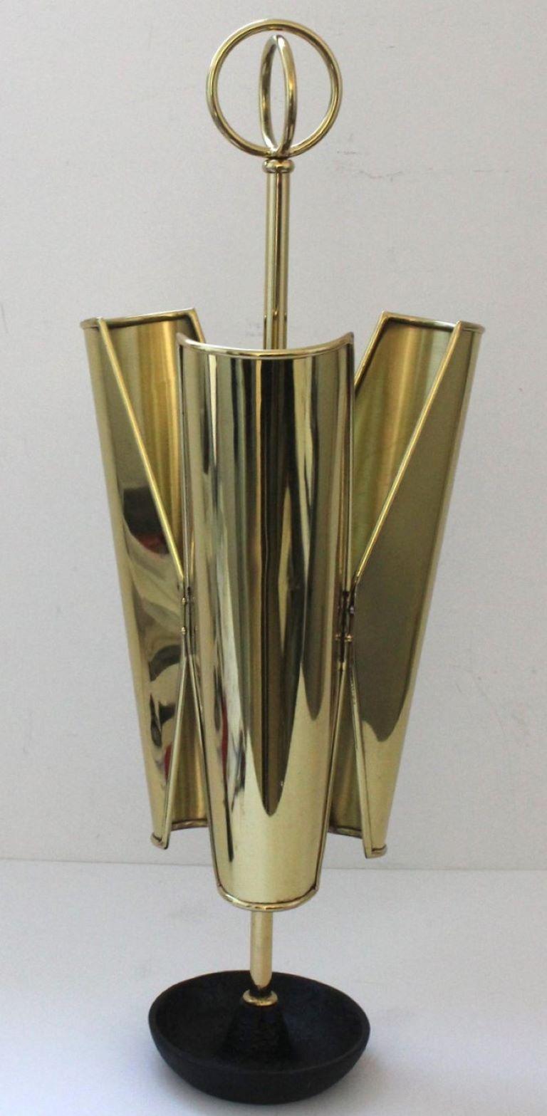 Lacquered Trefoil Form Brass Umbrella Holder For Sale