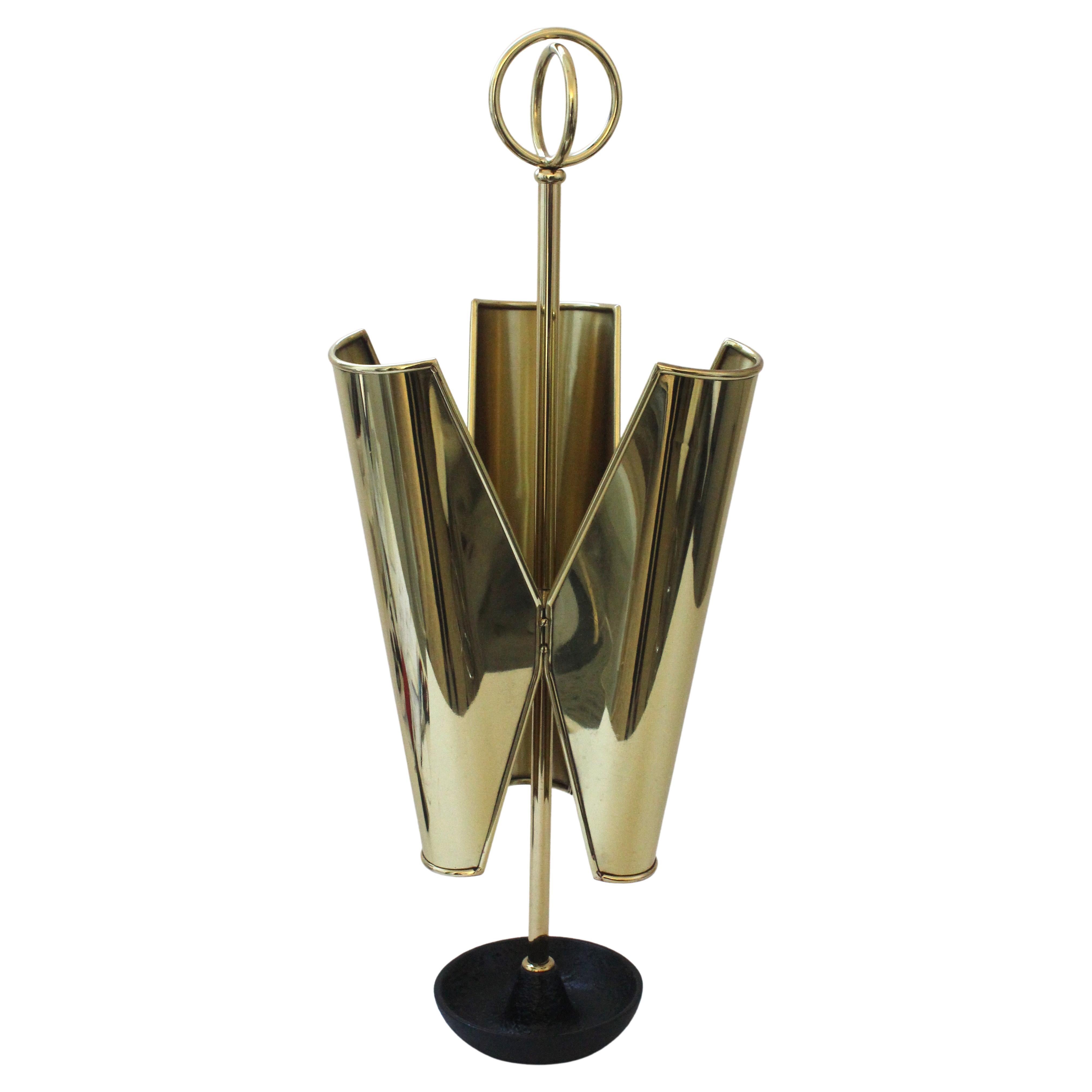 Trefoil Form Brass Umbrella Holder For Sale