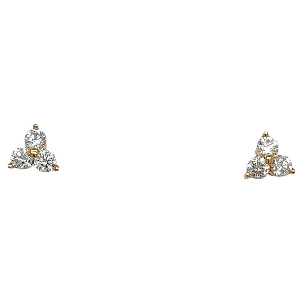 Trefoil Set Diamond Earrings in 18ct Yellow Gold For Sale