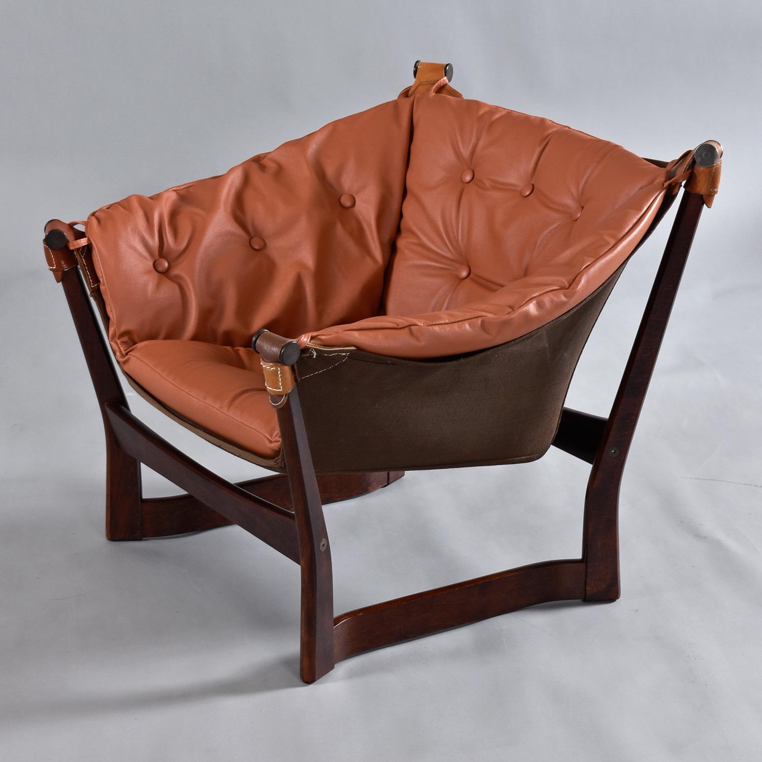 Scandinavian Modern Trega Rosewood Leather Sling Lounge Chair by Tormod Alnaes for Sørlie Møbler