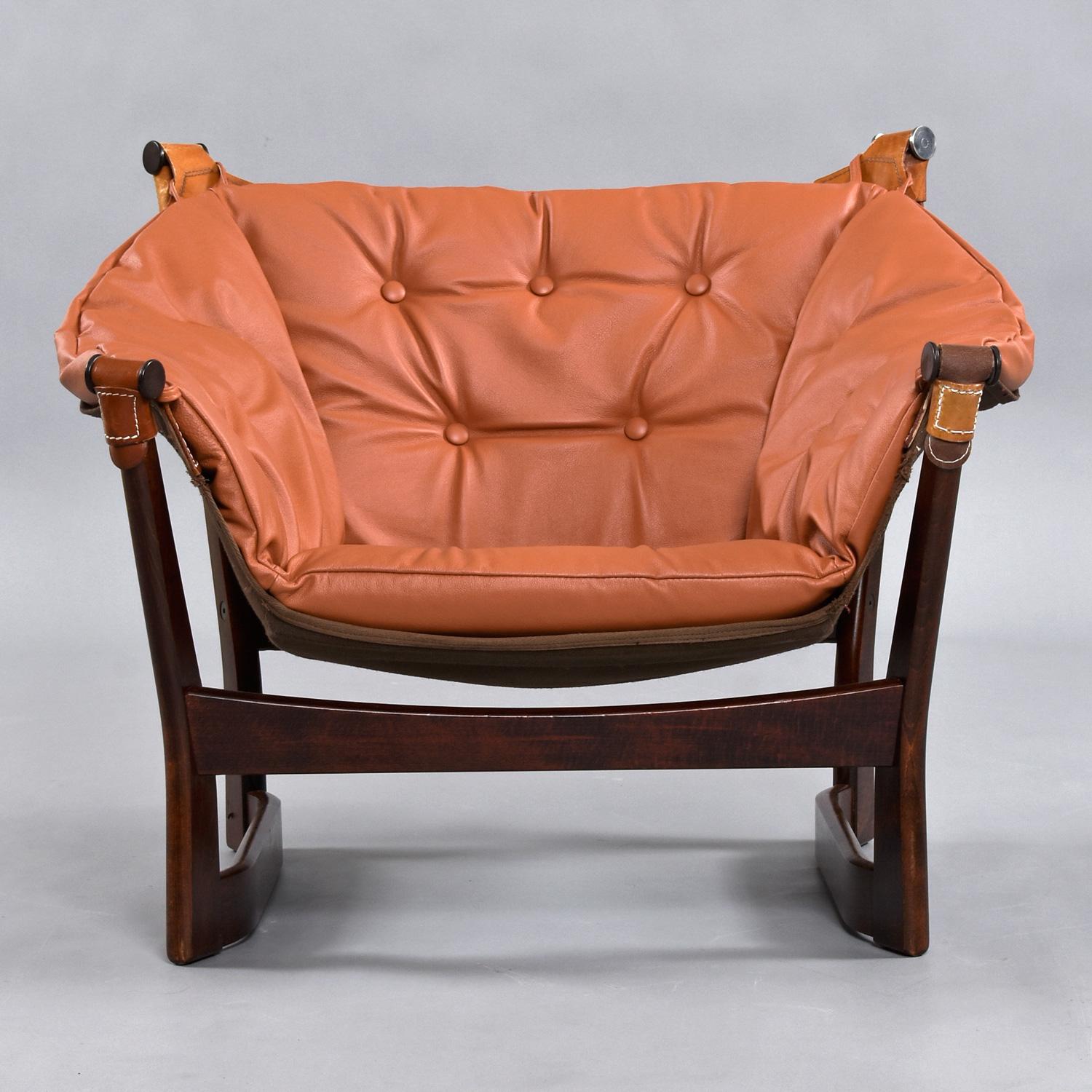 Trega Rosewood Leather Sling Lounge Chair by Tormod Alnaes for Sørlie Møbler In Good Condition In Chattanooga, TN