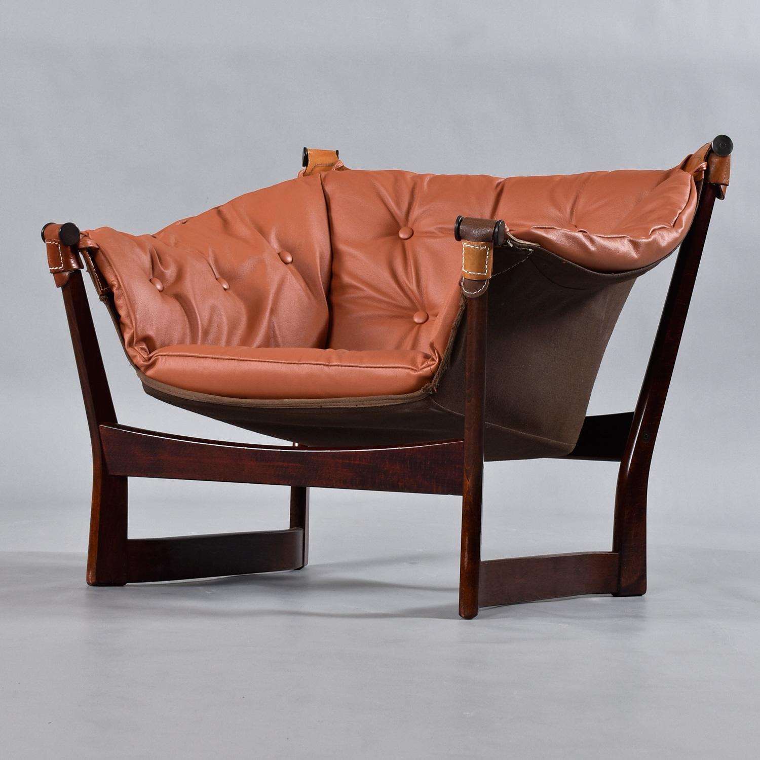Trega Rosewood Leather Sling Lounge Chair by Tormod Alnaes for Sørlie Møbler 1