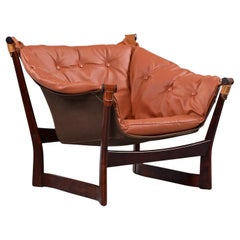 Trega Rosewood Leather Sling Lounge Chair by Tormod Alnaes for Sørlie Møbler