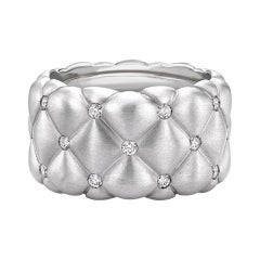 Fabergé Treillage 18k Brushed White Gold Diamond Wide Quilted Ring