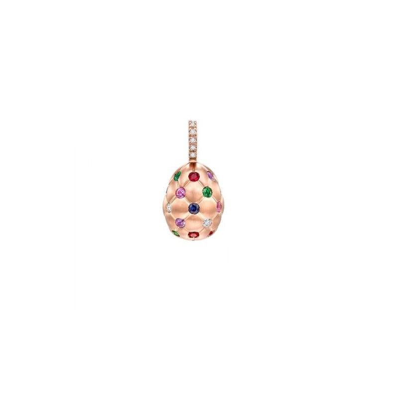 Treillage Brushed Rose Gold & Multicolour Gemstone Egg Charm 576EC1356 In New Condition In Wilmington, DE